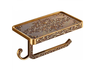 Porte-papier toilette mural 2 en 1 style vintage, bronze antique