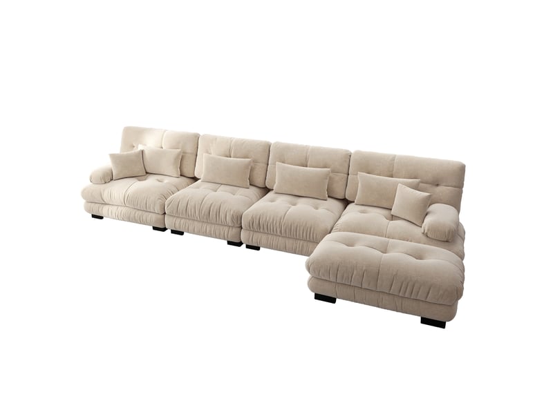 Canapé d'angle modulable 4 places en tissu café clair avec ottomans mobiles, confort profond pour le salon - Conforama A