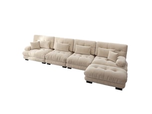 Canapé d'angle modulable 4 places en tissu café clair avec ottomans mobiles, confort profond pour le salon