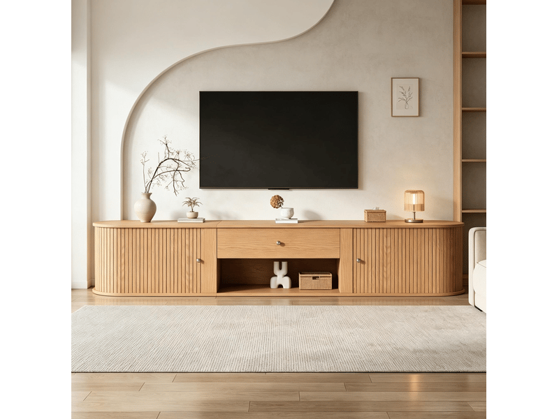  Meuble tv bas 180 x 40 x 40 cm naturel avec 2 portes coulissantes et 1 tiroir  - Conforama D
