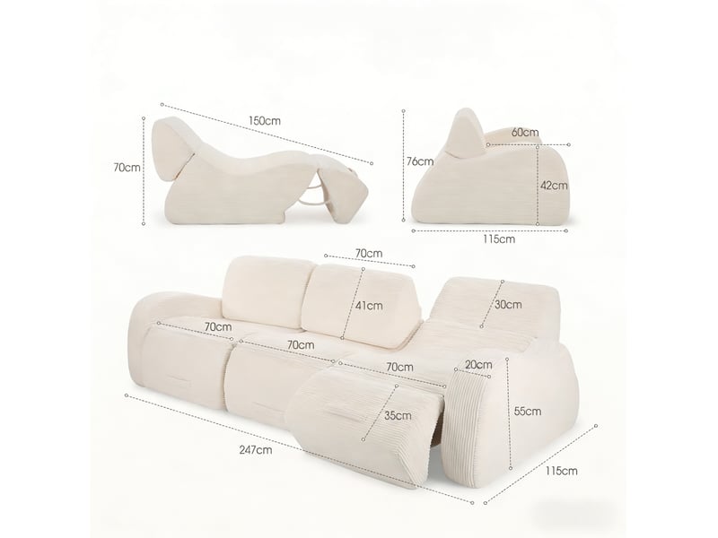  Canapé d'angle modulable convertible en lit 3 places sans montage avec structure compressée, en velours côtelé beige  - Conforama E