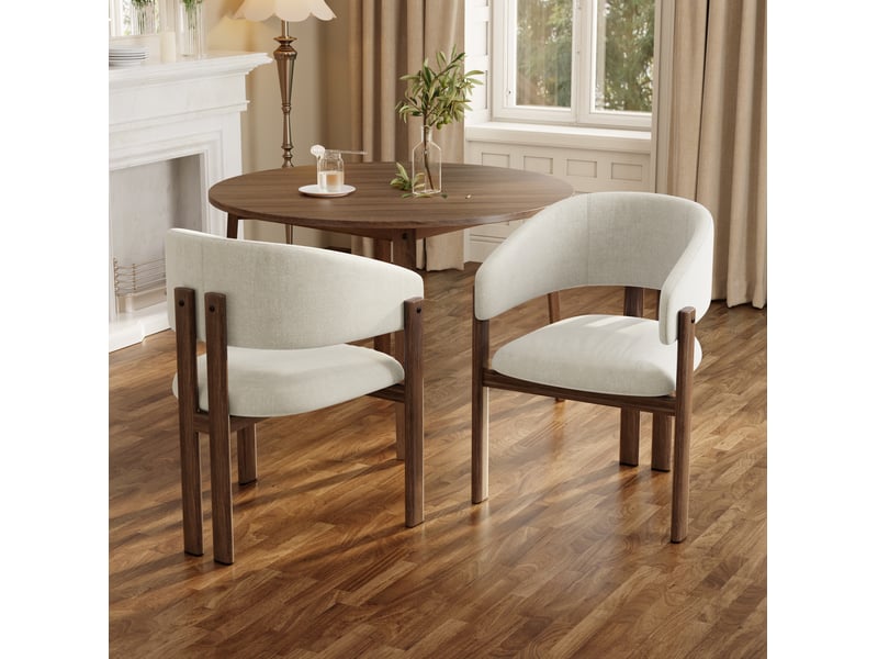  Lot de 6 chaises de salle à manger 61,5x52,5x83 cm, avec accoudoirs, tissu lin, métal, teinte noyer+beige, design moderne  - Conforama D