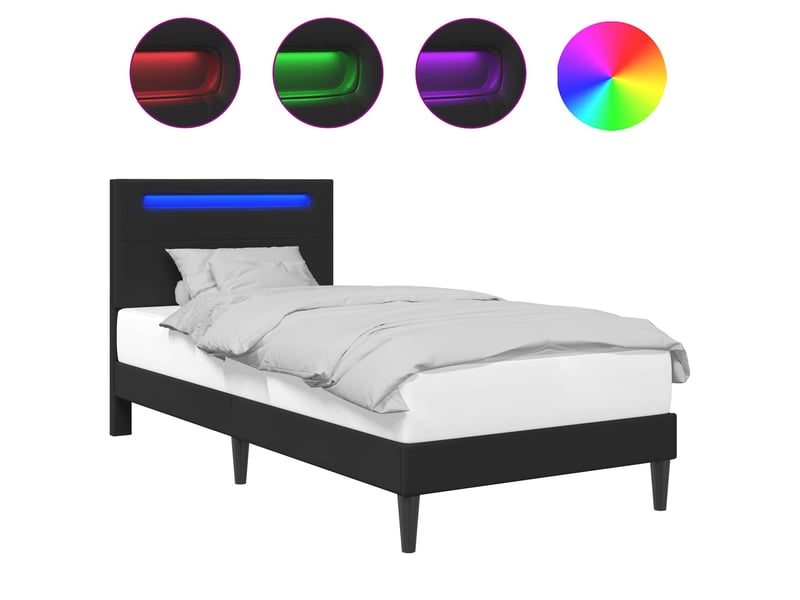  Lit simple- lit adulte -  cadre de lit avec bandes led noir 100 x 200 cm simili cuir  - Conforama A