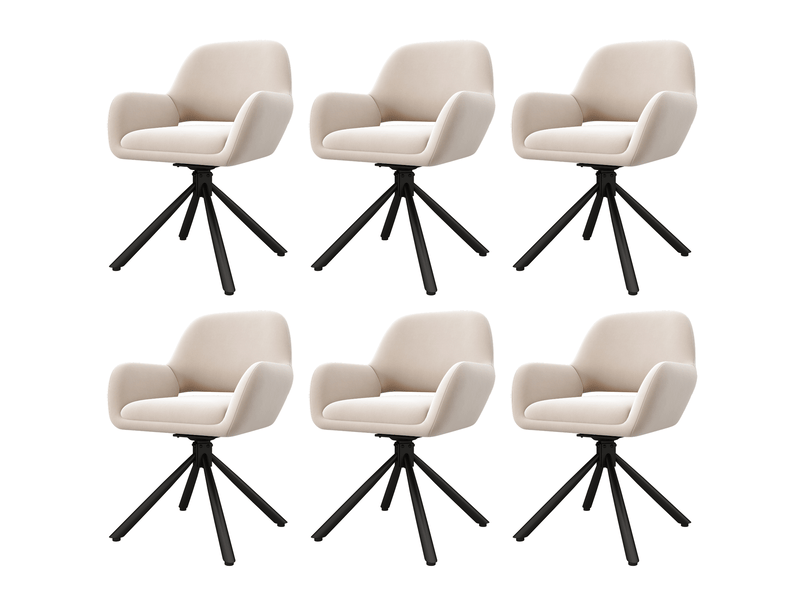  Chaises de salle à manger lot de 6 pivotantes avec accoudoirs  - pieds en métal, velours beige  - Conforama A
