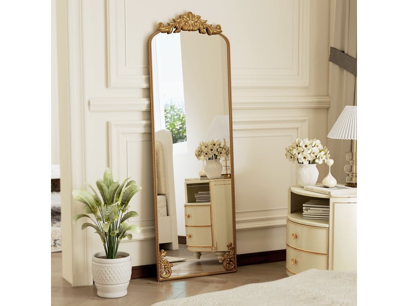  Miroir sur pied de style baroque avec cadre, verre trempé et métal, 50 x 4,5 x 160 cm, doré  - Conforama D