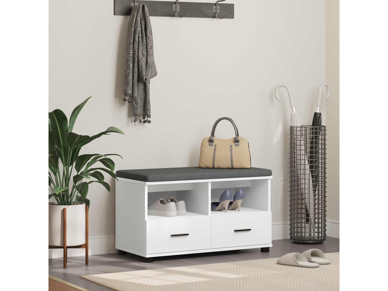  Banc d'entrée blanc 80x38x46 cm bois ingénierie et tissu shl52645  - Conforama B