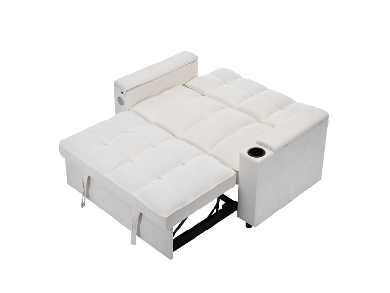  Canapé convertible 3 en 1, canapé 2 places beige en tissu, lit d'appoint avec dossier réglable et ports usb pour salon et chambre.  - Conforama A