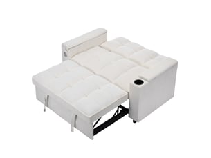 Canapé convertible 3 en 1, canapé 2 places beige en tissu, lit d'appoint avec dossier réglable et ports usb pour salon et chambre.