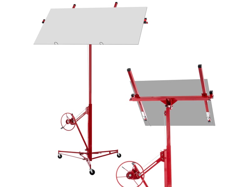  Lève-plaques pour plaques de plâtre, charge 68 kg, hauteur 140 à 350 cm, acier rouge, inclinaison 60 degrés  - Conforama D