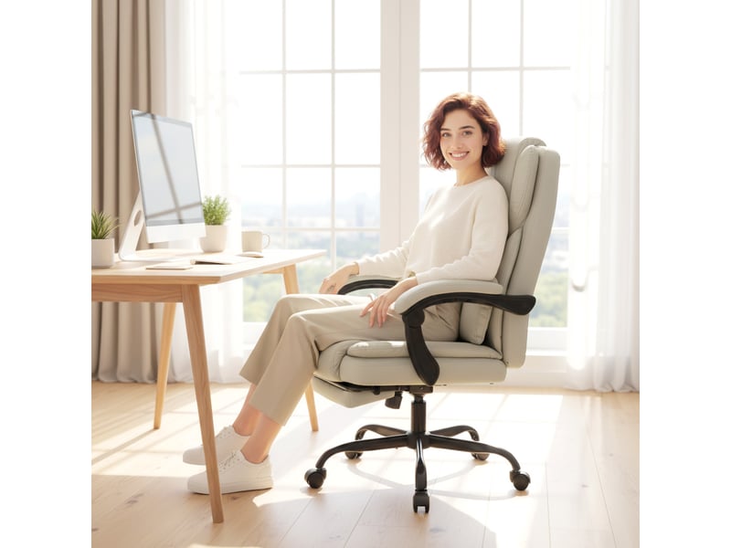  Fauteuil de bureau manager inclinable repose-pieds beige  - Conforama D