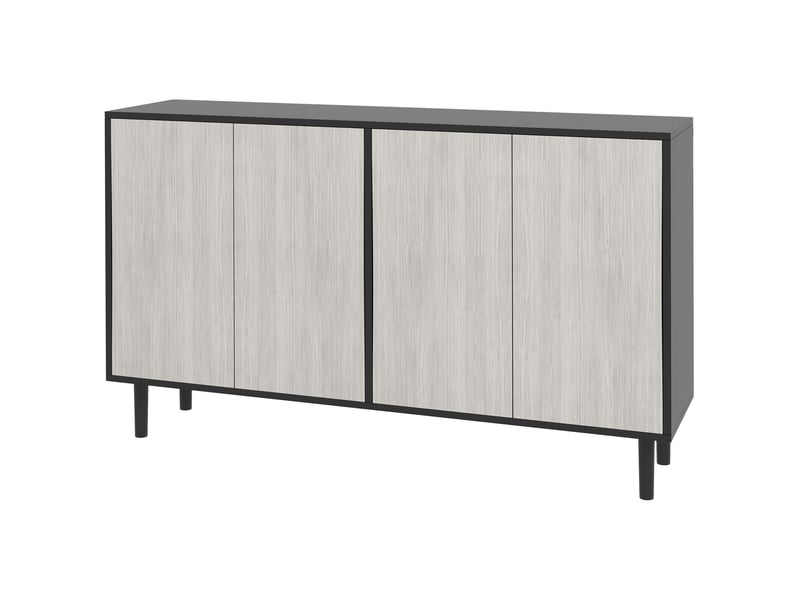  Buffet de cuisine meuble de rangement 2 placards avec étagères réglables, noir et aspect bois gris, 121 x 37 x 75 cm  - Conforama B