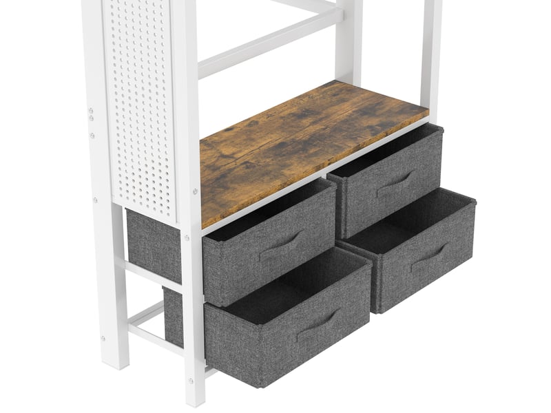  Lit mezzanine 90x200 cm 4 tiroirs barre panneau perforé led multicolore prise usb et usb-c métal mdf blanc sans matelas  - Conforama E