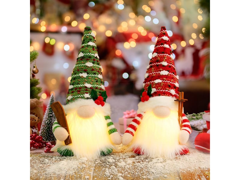  Traîneau gnome de noel lot de 2 deco noël gnome peluche avec la lumière  - Conforama E