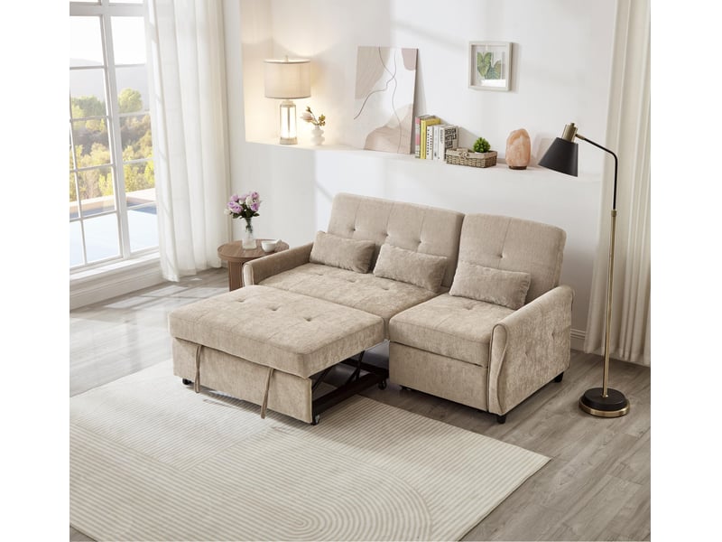 Canapé convertible 3 places 176x148x83 cm en chenille marron clair - Conforama W