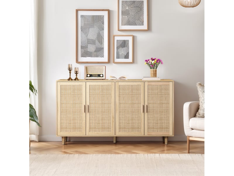  Buffet en panneau de particules naturel, 4 portes, 158 x 40 x 88 cm  - Conforama W