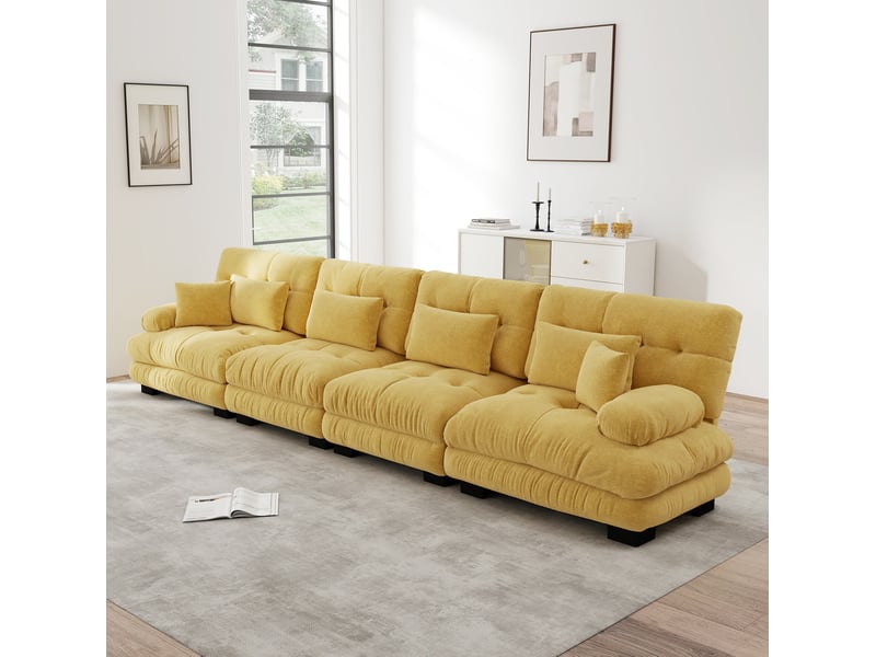 Canapé-lit modulaire 4 places en chenille vintage jaune - Conforama B