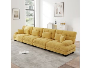 Canapé-lit modulaire 4 places en chenille vintage jaune