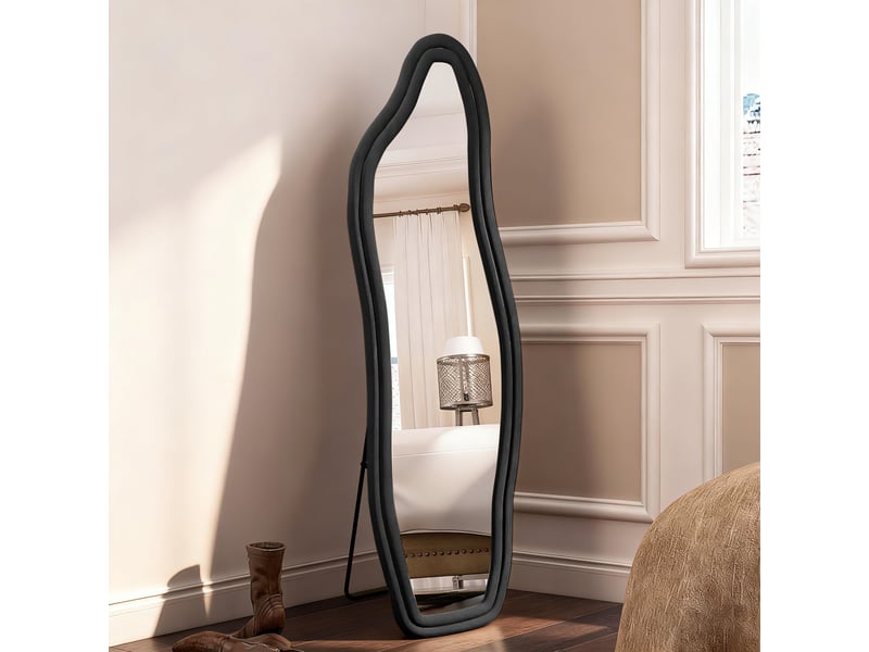  Miroir sur pied - 140x45cm - design irrégulier - cadre velours - miroir psyché pleine longueur incassable - noir  - Conforama C