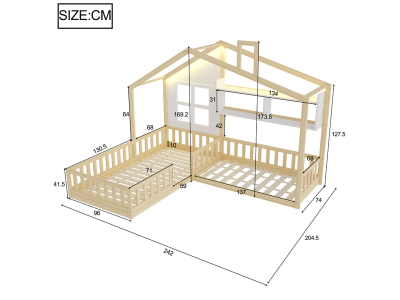  Lit enfant 90x200 cm éclairage led et étagères en bois et mdf blanc ou coloris naturel  - Conforama E