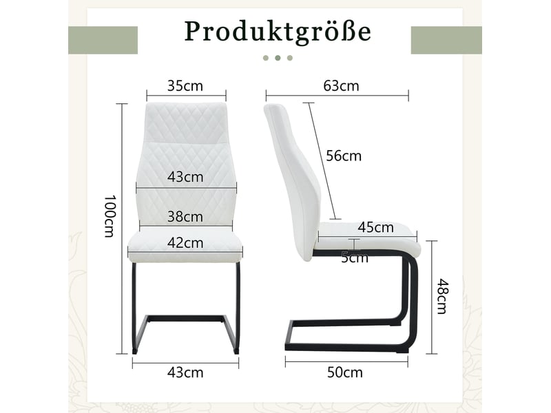  Lot de 2 chaises de salle à manger 43x63x100 cm, chaise cuisine avec dossier haut motif losange, blanc et noir, métal+pu  - Conforama C