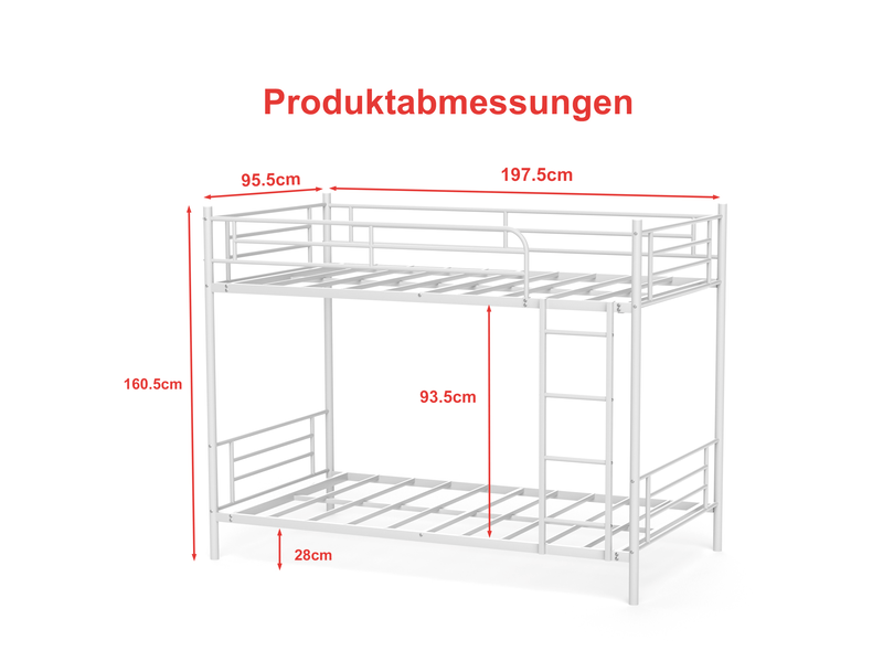 Lit superposé 90 × 190 cm avec échelle et garde-corps, structure en acier blanc, matelas non inclus - Conforama E