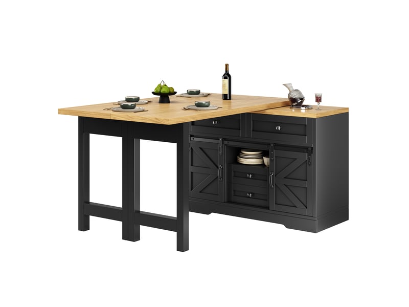  Îlot de cuisine 120x40x72 cm - meuble de rangement 2 portes et 2 tiroirs, plateau pivotant 360° - noir  - Conforama A