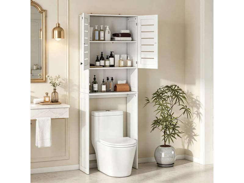 Meuble wc sur toiletteslave-linge, double porte persiennée, rangement gain de place - Conforama B