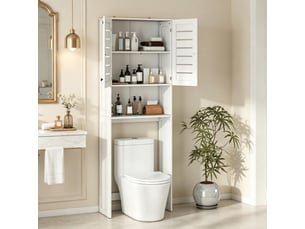 Meuble wc sur toiletteslave-linge, double porte persiennée, rangement gain de place