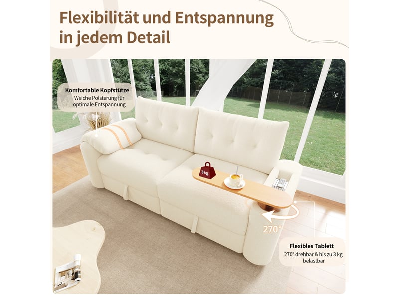  Canapé convertible, canapé-lit, 3 places, beige, adapté à l'espace de vie, mobilier pour espace de vie, pour salon et séjour  - Conforama W