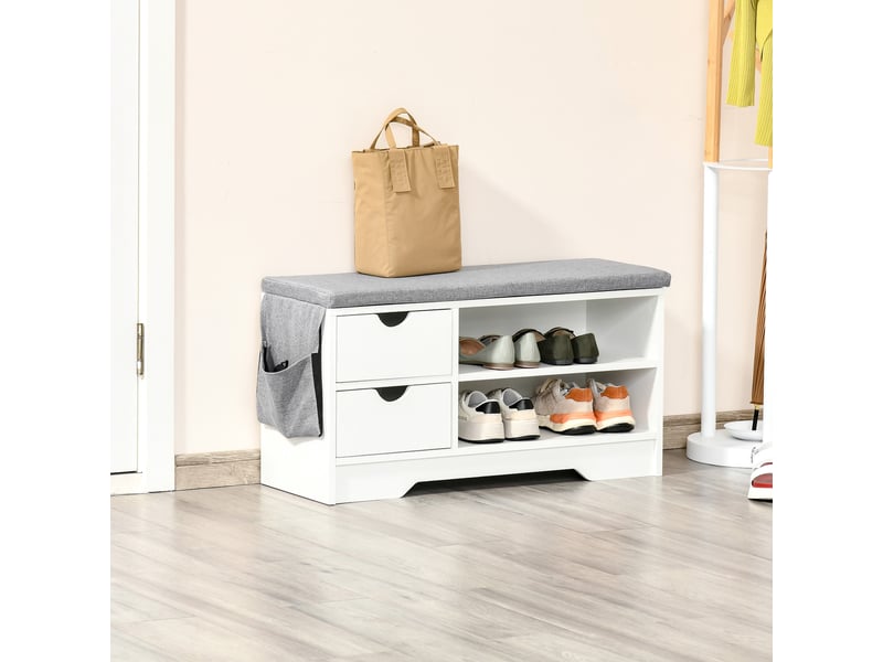  Étagère à chaussures gain de place, banc à chaussures en bois, meuble à chaussures d'entrée, blanc, 80,5 x 30,5 x 43,5 cm  - Conforama D