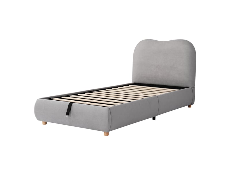  Lit d'enfant 90 x 200 cm, rangement hydraulique, avec sommier et tête de lit, lin, gris  - Conforama E