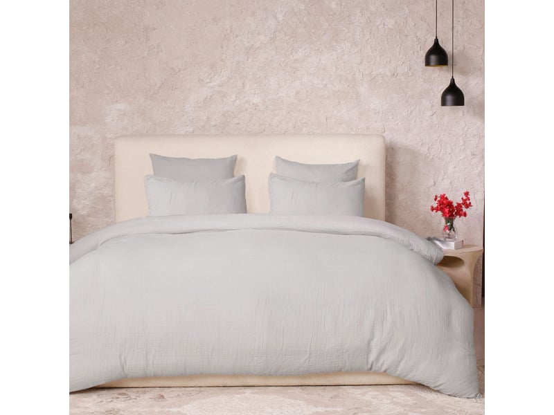 Parure housse de couette 260x240cm + 2 taies 100% gaze de coton lavée gris glacier - valma VALMA - Conforama A