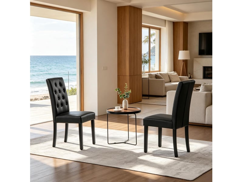  Lot de 2 chaises de salle à manger 49x42x99cm, noir, bois et pu, dossier haut ergonomique  - Conforama D