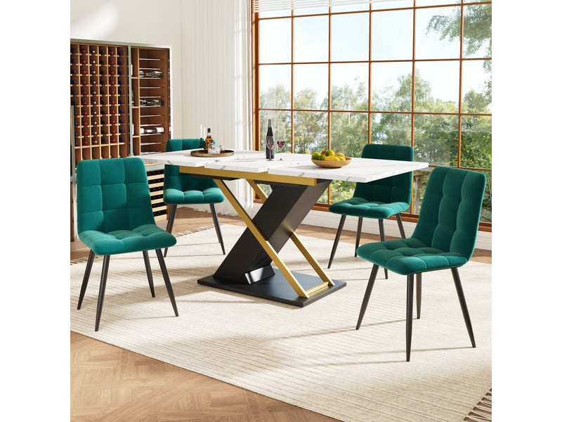  Table extensible 75,4x80x120-160 cm effet marbre, pieds dorés, noir  - Conforama B