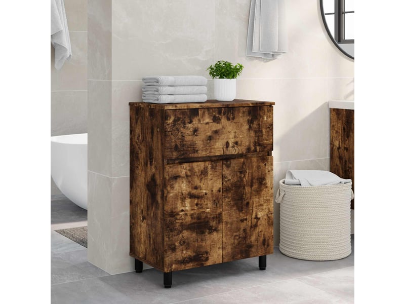  Unité de vanité de salle de bain, meuble de rangement chêne fumé 60x35x80 cm  - Conforama B