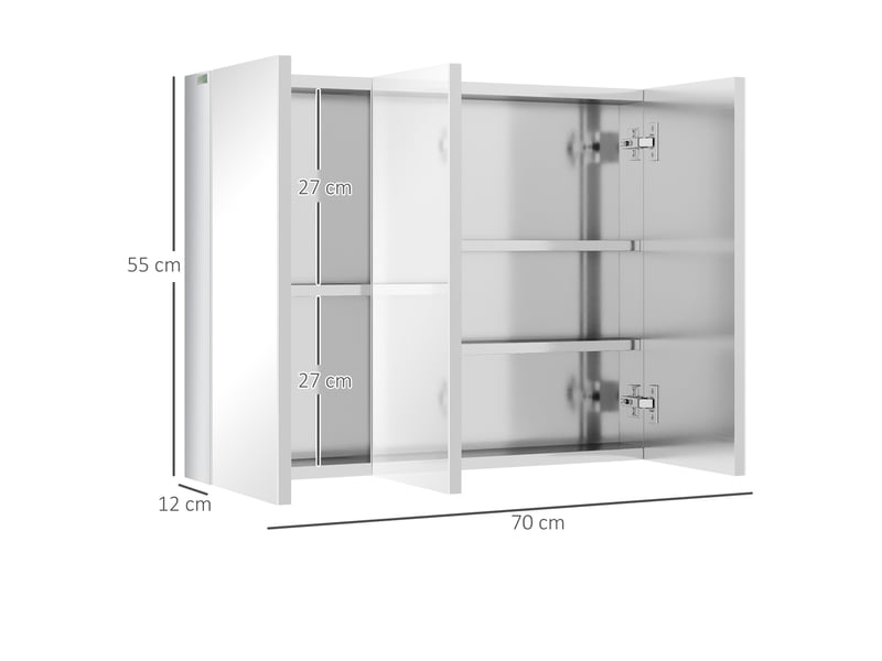  Meuble de salle de bain miroir mural 70x12x55 cm, 3 portes en verre, 5 niveaux, métal, argenté  - Conforama D