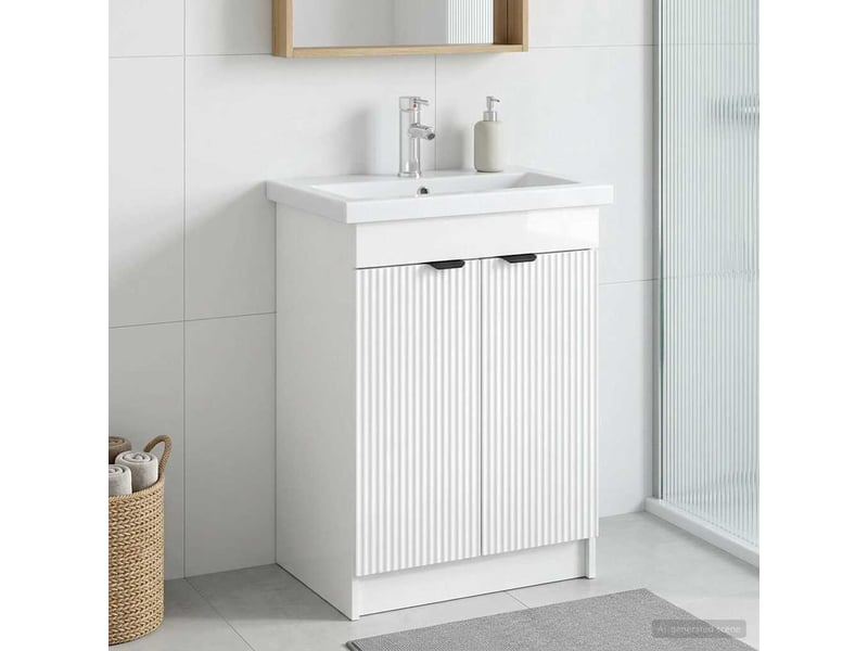  Armoire sous évier de salle de bain, meuble de rangement blanc brillant shl573  - Conforama B
