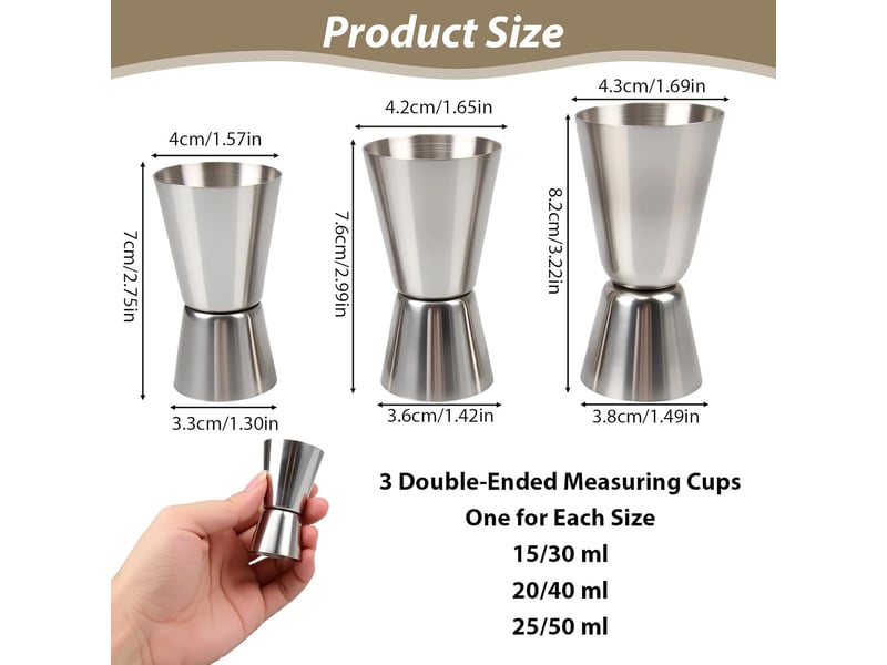  Doseur cocktail, 3 pièces double tasse à mesurer doseur 152025304050 ml, doseur à alcool en acier inoxydable,verre à jigger pour bar maisons fête  - Conforama B