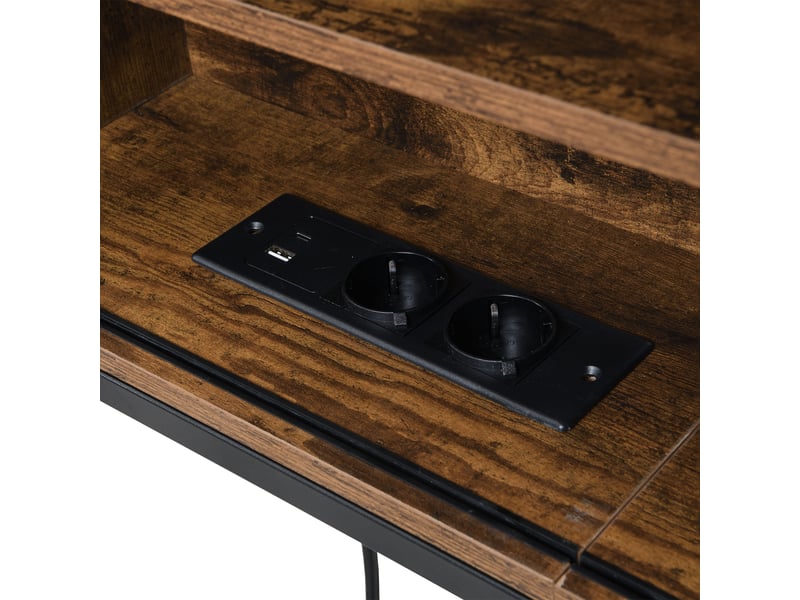 Lit gigogne 90x200 cm avec multiples compartiments de rangement - canapé-lit en fer - noir + marron - sans matelas  - Conforama W
