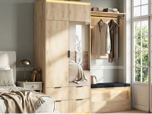 Armoire 4 porte(s) battante 4 tiroir(s) <strong>LEYTN</strong> <strong></strong> coloris bois clair largeur 180 cm