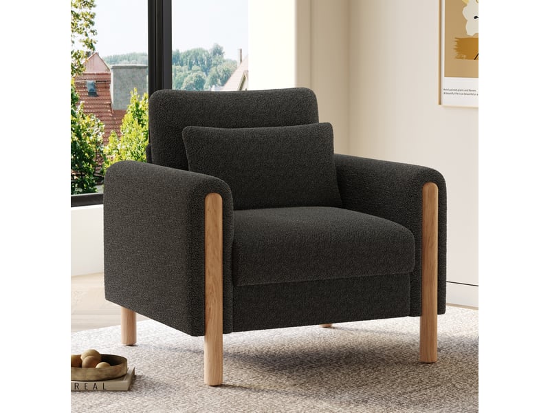  Fauteuil de relaxation en tissu teddy gris foncé avec coussin épais cravdom  - Conforama C