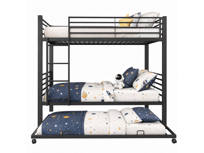  Lit superposé enfant 90x200 cm en métal noir avec lit gigogne 90x190 cm  - Conforama A