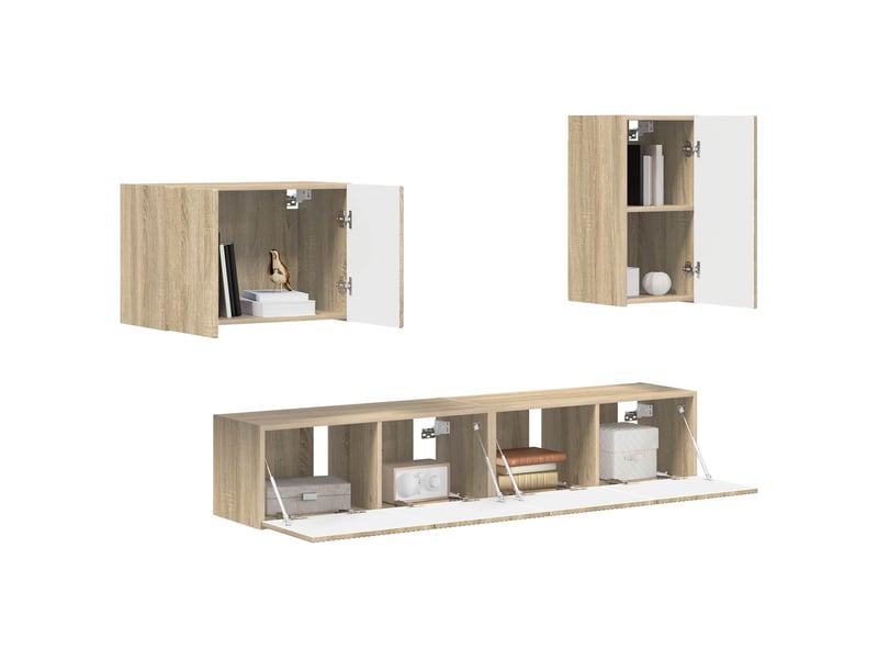  Ensemble de meuble tv - banc tv - meuble de rangement mural 4 pcs chêne sonoma bois d'ingénierie  - Conforama C