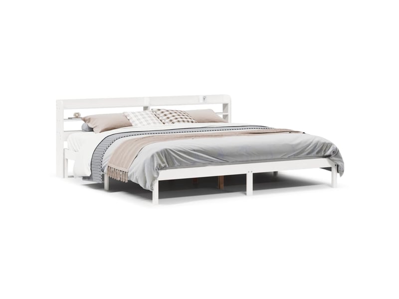  Lit double- lit adulte -  cadre de lit sans matelas blanc 200x200 cm bois massif de pin  - Conforama A