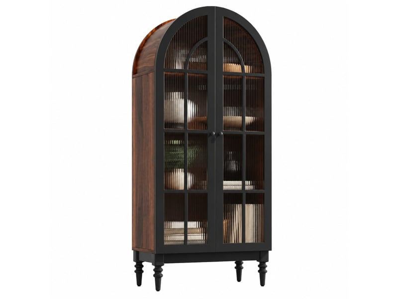  Armoire de rangement haute à portes vitrées arquées, mdf noir  - Conforama A