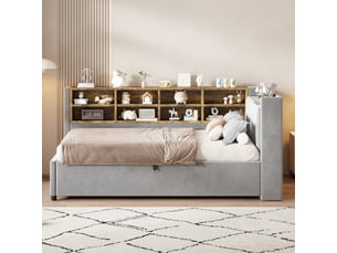 Lit coffre 90x200 cm <strong>REDOM</strong> <strong></strong> coloris gris