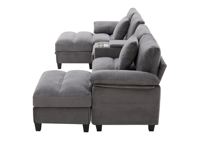  Canapé panoramique en u 4 places 293x142 cm – gris – rangement, usb et porte-gobelets en acier inoxydable  - Conforama D