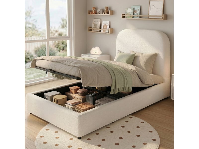  Modenvie lit coffre enfant 90x200 cm - rangement hydraulique, sommier inclus, sans matelas - beige  - Conforama B