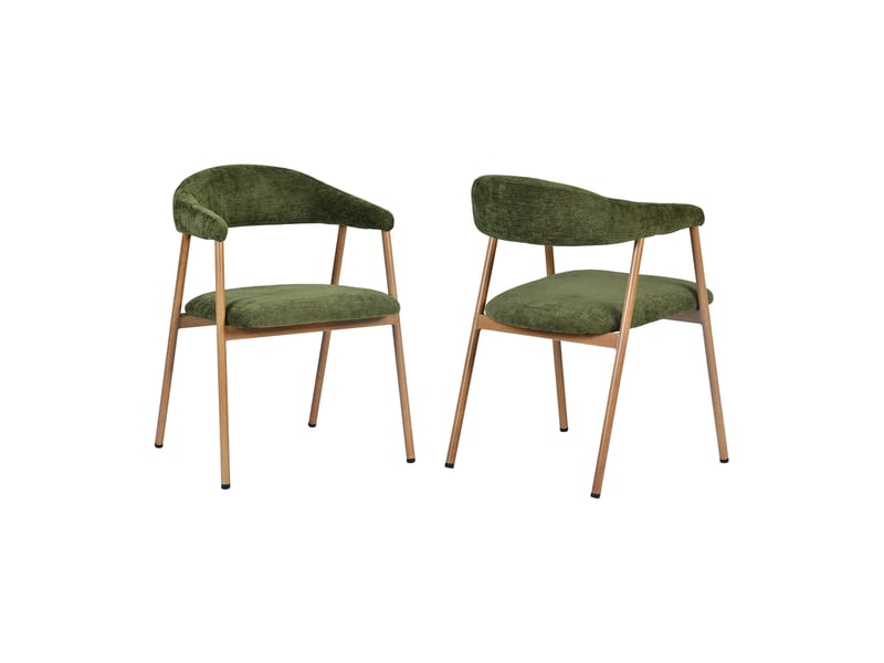  Chaises de salle à manger lot de 2 rembourrée en chenille, pieds en métal effet bois, vert  - Conforama A