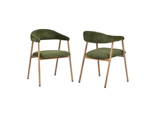 Chaises de salle à manger lot de 2 rembourrée en chenille, pieds en métal effet bois, vert